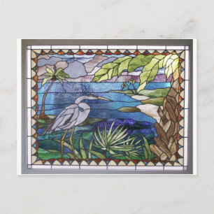 Silberreiher Glasmalerei-Postkarte Postkarte