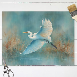 Silberreiher im Flug Aquarell-Dekoupage Seidenpapier