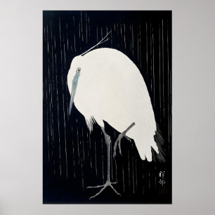 Silberreiher im Regen Japanischer Kunstdruck Zuhau Poster