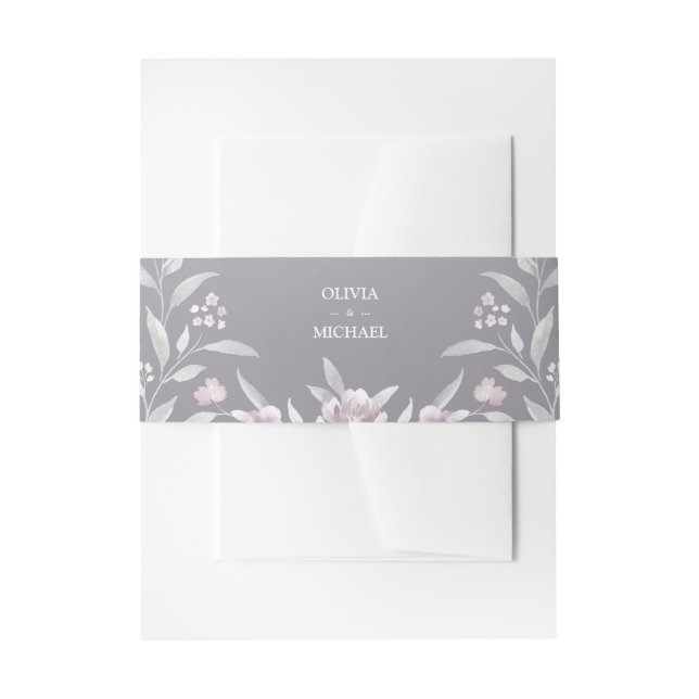 Silberrosa Aquarellblume Chinoiserie Hochzeit Einladungsbanderole (Vorderseite Beispiel)