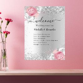 Silberrosa Blume Hochzeitsprogramm Poster