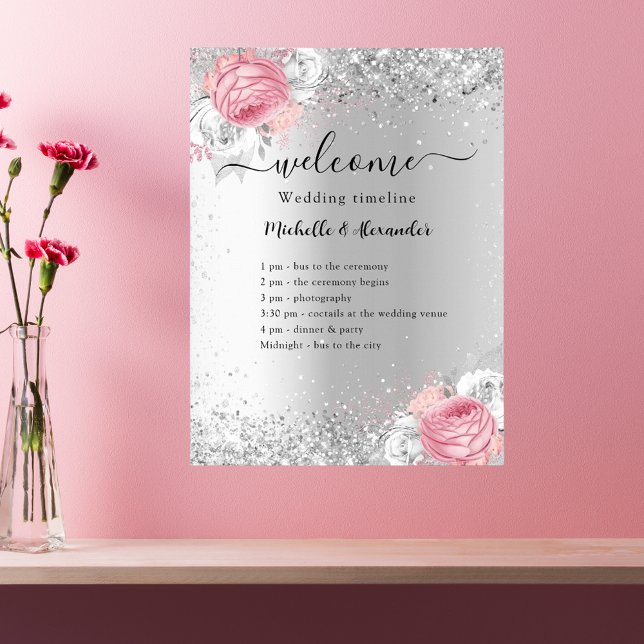 Silberrosa Blume Hochzeitsprogramm Poster (Von Creator hochgeladen)