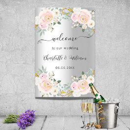 Silberrosa Blume Hochzeitsschrift willkommen Poster