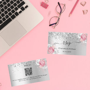 Silberrosa Blumenblätter Hochzeitswebsite UAWG QR- Begleitkarte