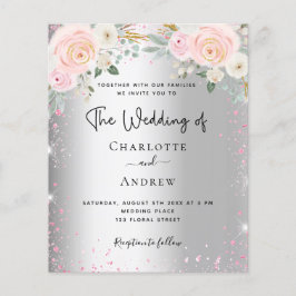 Silberrosa Blumensträuße Glitzer Hochzeitseinladun Flyer