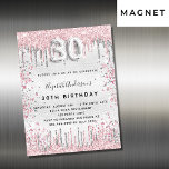 Silberrosa Einladungsmagnet zum 30. Geburtstag Magnetkarte<br><div class="desc">Ein moderner,  stilvoller und glamouröser Einladungs-Magnet für ein 30. Party. Ein Imitat silber aussehender Hintergrund,  mit rosa und Imitaten silberne Glitzer,  Glitzern. Personalisieren Sie Ihren Namen und Ihre Party-Daten und fügen Sie diese hinzu. Nummer 30 wird mit einem Schriftart im Ballonstil geschrieben,  Skript.</div>