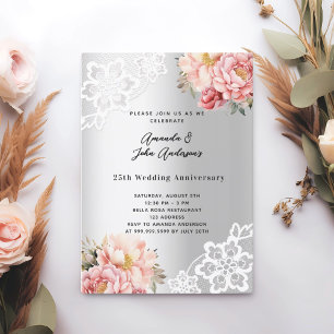 Silberrosa Flora 25. Hochzeitstag Einladung