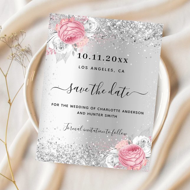 Silberrosa Flora Hochzeit speichern Sie die Dattel (Von Creator hochgeladen)