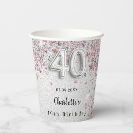Silberrosa Glitzer 40. Geburtstag Pappbecher