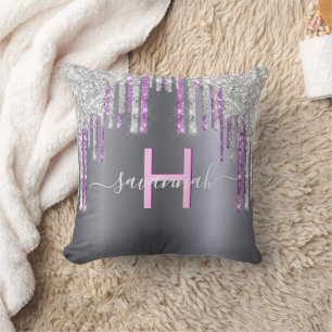 Silberrosa Glitzer lila Funkelskriptname Kissen