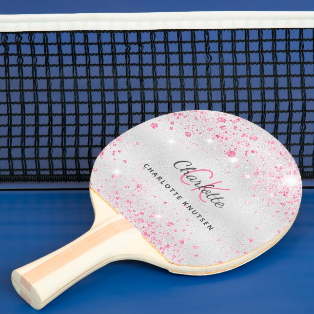Silberrosa Glitzer Monogramm Tischtennis Schläger (InSitu)