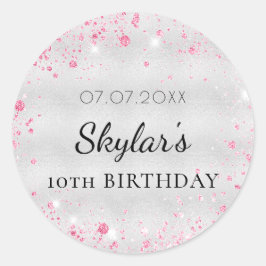 Silberrosa Glitzer Runder Aufkleber