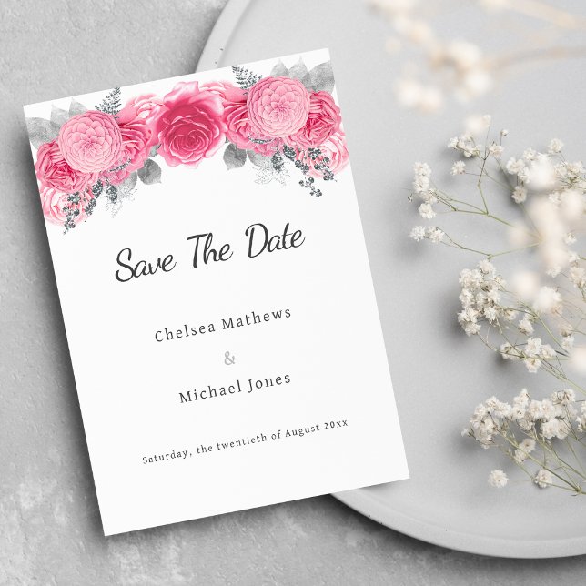 Silberrosa Glitzer Save the Date (Glam silver glitter white pink flora Save The Date)