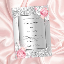 Silberrosa, weiße Blumen Luxus Hochzeit Einladung