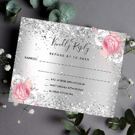 Silberrosa, weiße Flora Haushalt Hochzeit RSVP Flyer