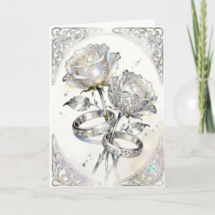Silberrosen und Ringe 25. Hochzeitstag Karte