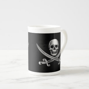 Silberschädel und Schwerter, überquert Prozellantasse