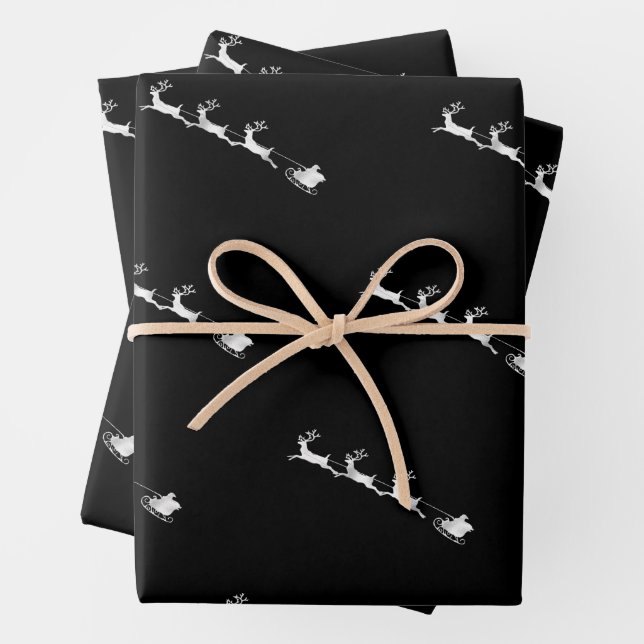 Silberschatz Weihnachtsmuster schwarzer Hintergrun Geschenkpapier Set (Beispiel)