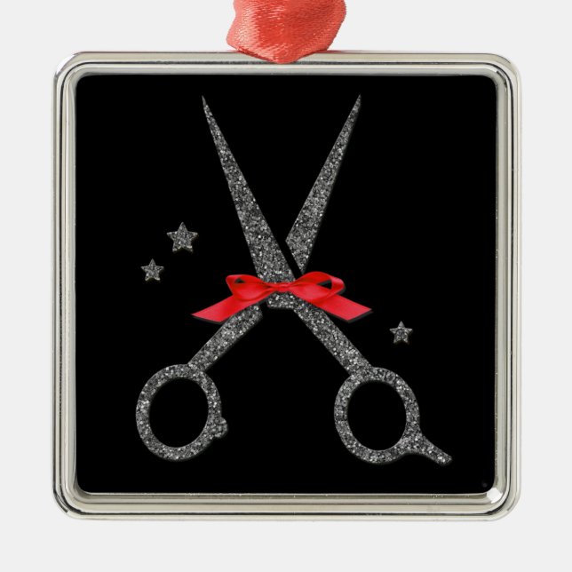 Silberschere Glitzer - Friseursalon Stylist Ornament Aus Metall (Vorne)