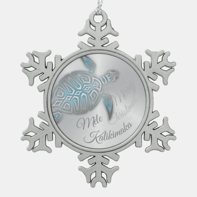 Silberschildkröte | Mele Kalikimaka | Snowflake Pe Schneeflocken Zinn-Ornament (Vorderseite)