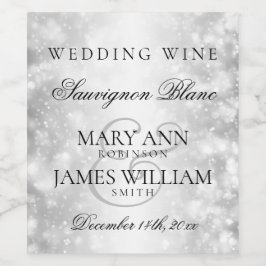Silberschimmer-Leuchten für das Hochzeitwein Weinetikett