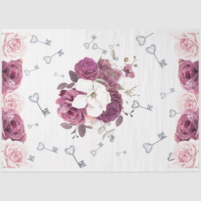 Silberschlüssel und Blumenzwirnpapier Seidenpapier (Vorderseite)