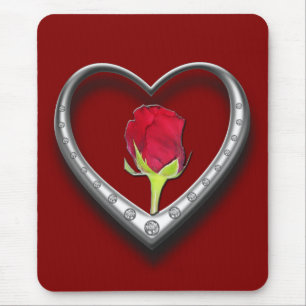 Silberschmuck Valentinherz mit Rote Rose Mousepad