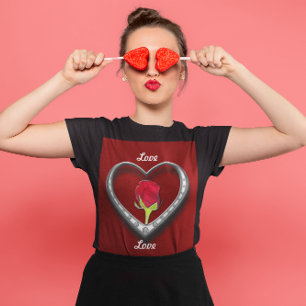 Silberschmuck Valentinherz mit Rote Rose T-Shirt