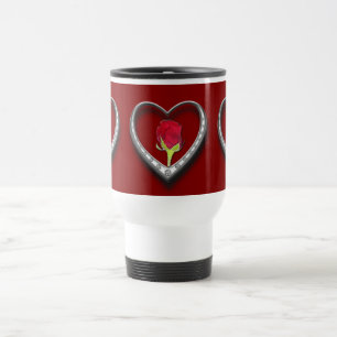 Silberschmuck Valentinsherz mit roter Rose Reisebecher