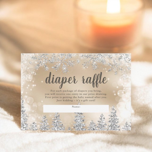 Silberschnee-Pine Gold-Windel-Tombola Begleitkarte (Winter silver snow pine gold diaper raffle baby enclosure card)