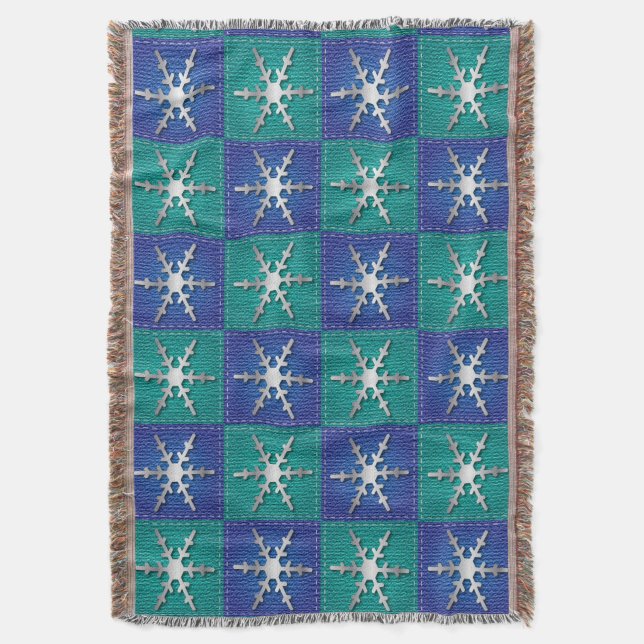 Silberschneeflocken auf blauen Plätzen Decke (Vorderseite Vertikal)