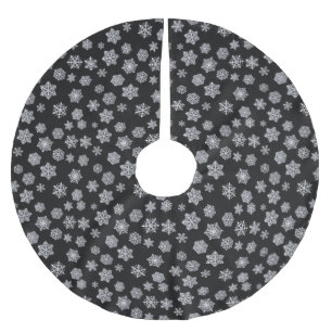 Silberschneeflocken auf schwarzem Hintergrund Polyester Weihnachtsbaumdecke