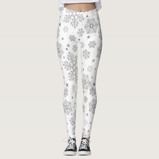 Silberschneeflocken auf weiß leggings (Vorderseite)