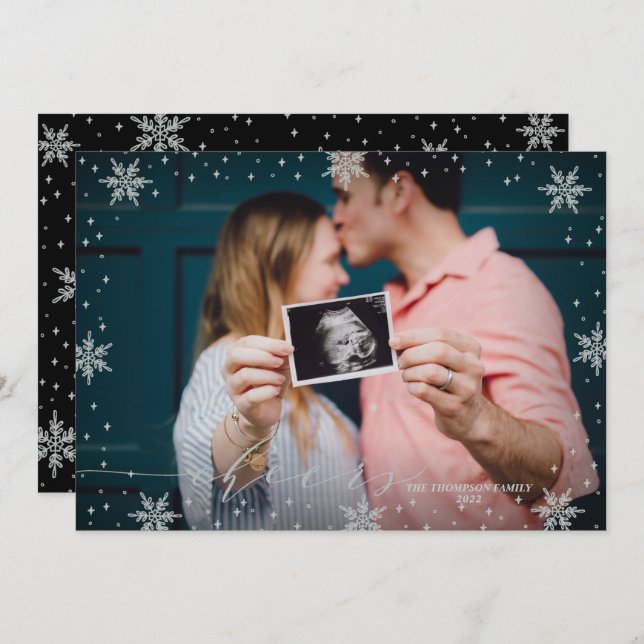 Silberschneeflocken Foto Weihnachtsfeiertag Karte (Vorne/Hinten)