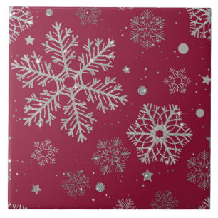 Silberschneeflocken in dunkelrot fliese