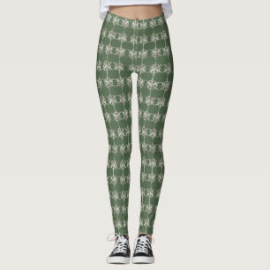 Silberschneeflocken mit grünem Hintergrund Leggings