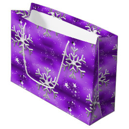 Silberschneeflocken und Sterne Lila Weihnachten Große Geschenktüte