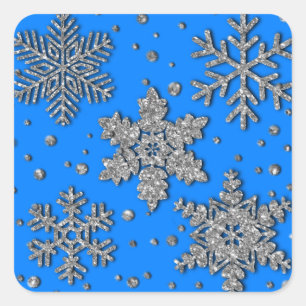 Silberschneeflocken, Urlaubsmuster Quadratischer Aufkleber