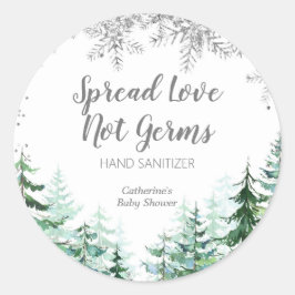 Silberschneeflocken Wald Hand Sanitizer Label Runder Aufkleber