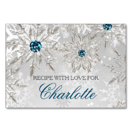 Silberschneeflocken Winterrezeptkarte für Brautpar Tischnummer