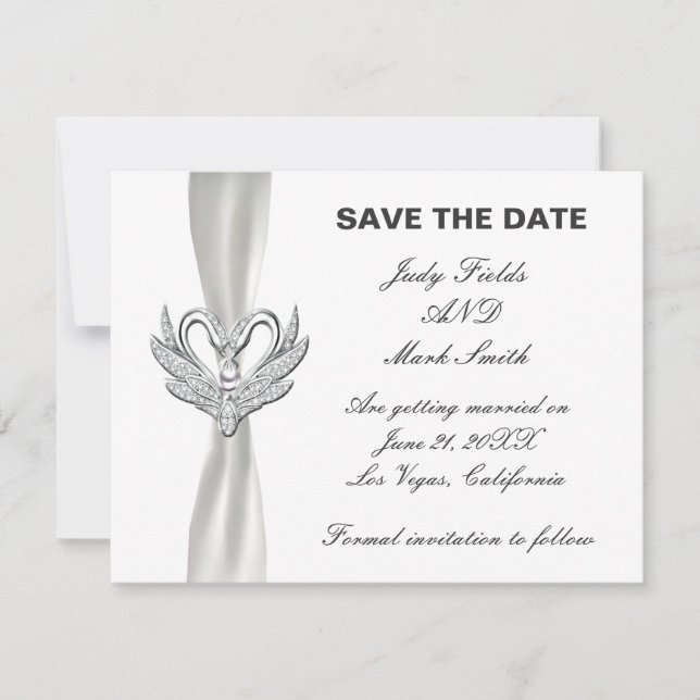 Silberschwänze mit weißer Ribbon Save the Date Einladung (Vorderseite)