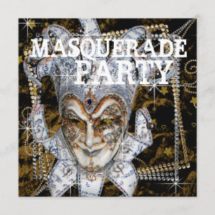 Silberschwarz und Goldmaske Masquerade Party Einladung