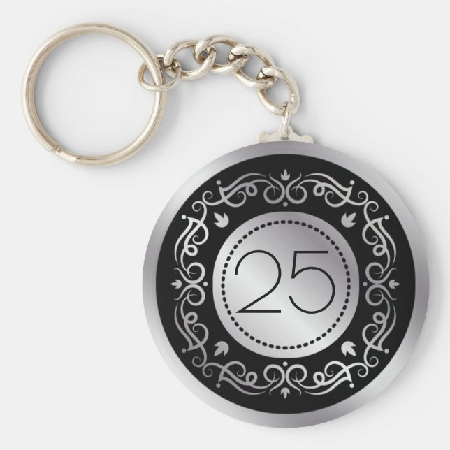 Silberschwarze Wirbel 25. Hochzeitstag Schlüsselanhänger (Vorne)