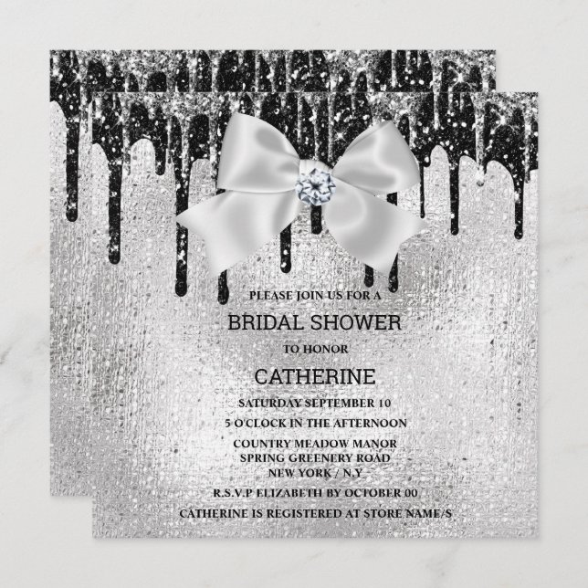 Silberschwarzer Diamant-Schimmer-Leuchten luxuriös Einladung (Vorne/Hinten)