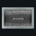 Silberschwarzer Glitzer Girl Monogram Name Rechteckige Gürtelschnalle<br><div class="desc">Monogramm Name Gürtelschnalle,  silberfarben und schwarz,  schwarzer Glitzer. Das macht den perfekten Abschluss,  süß 16 16.,  18.,  21.,  30.,  40.,  50.,  60.,  70.,  80.,  90.,  100. Geburtstag,  Hochzeit,  Brautparty,  Jubiläum,  Babydusche oder Junggeselinnen-Abschied Geschenk für jemanden,  der Luxus und Chic Stil Lieben glänze.</div>