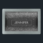 Silberschwarzer Glitzer Girl Monogram Name Rechteckige Gürtelschnalle<br><div class="desc">Monogramm Name Gürtelschnalle,  silberfarben und schwarz,  schwarzer Glitzer. Das macht den perfekten Abschluss,  süß 16 16.,  18.,  21.,  30.,  40.,  50.,  60.,  70.,  80.,  90.,  100. Geburtstag,  Hochzeit,  Brautparty,  Jubiläum,  Babydusche oder Junggeselinnen-Abschied Geschenk für jemanden,  der Luxus und Chic Stil Lieben glänze.</div>