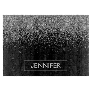 Silberschwarzer Glitzer Girl Monogram Name Schneidebrett