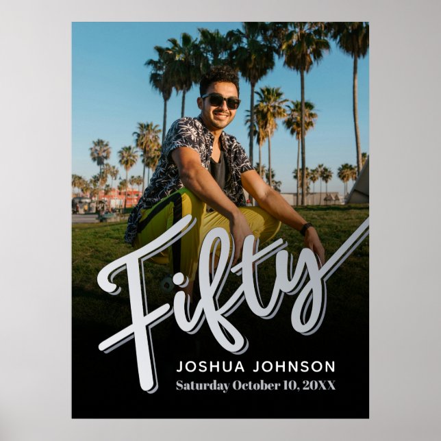 Silberschwarzes Foto 50. Geburtstag Poster (Vorne)