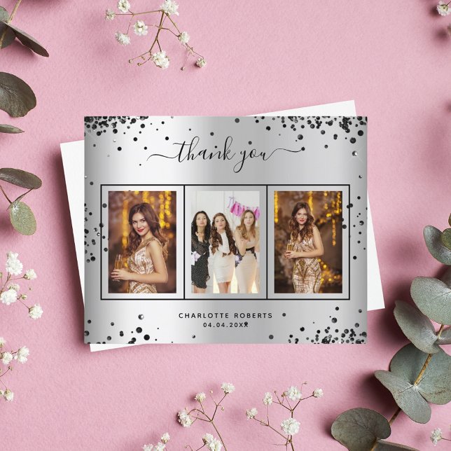 Silberschwarzes Foto zum Geburtstag dank Karte (Von Creator hochgeladen)