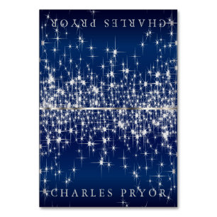 Silberstähle auf Blue Satin Name Cards Tischnummer